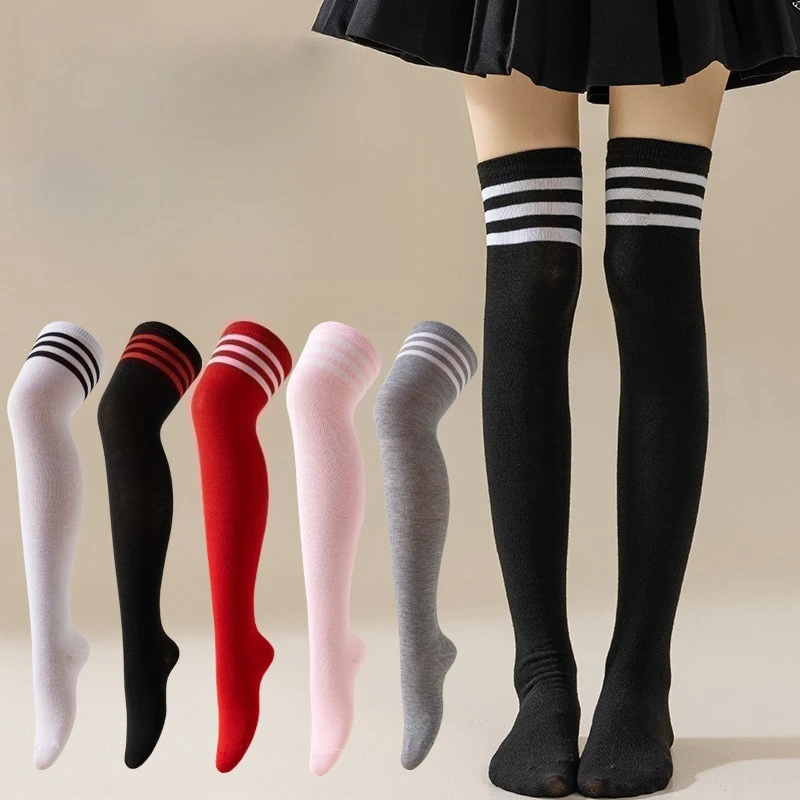 

Популярные новые европейские и американские женские модные гольфы с тремя полосками в японском стиле для косплея, для красивых и стройных ног, тонкие чулки до бедра