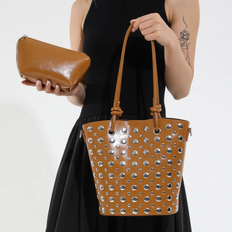 المرأة سعة كبيرة دلو الماء حقيبة الكورية موضة برشام تصميم تنوعا شخصية ركاب كتف واحد حقيبة تحت الإبط #6