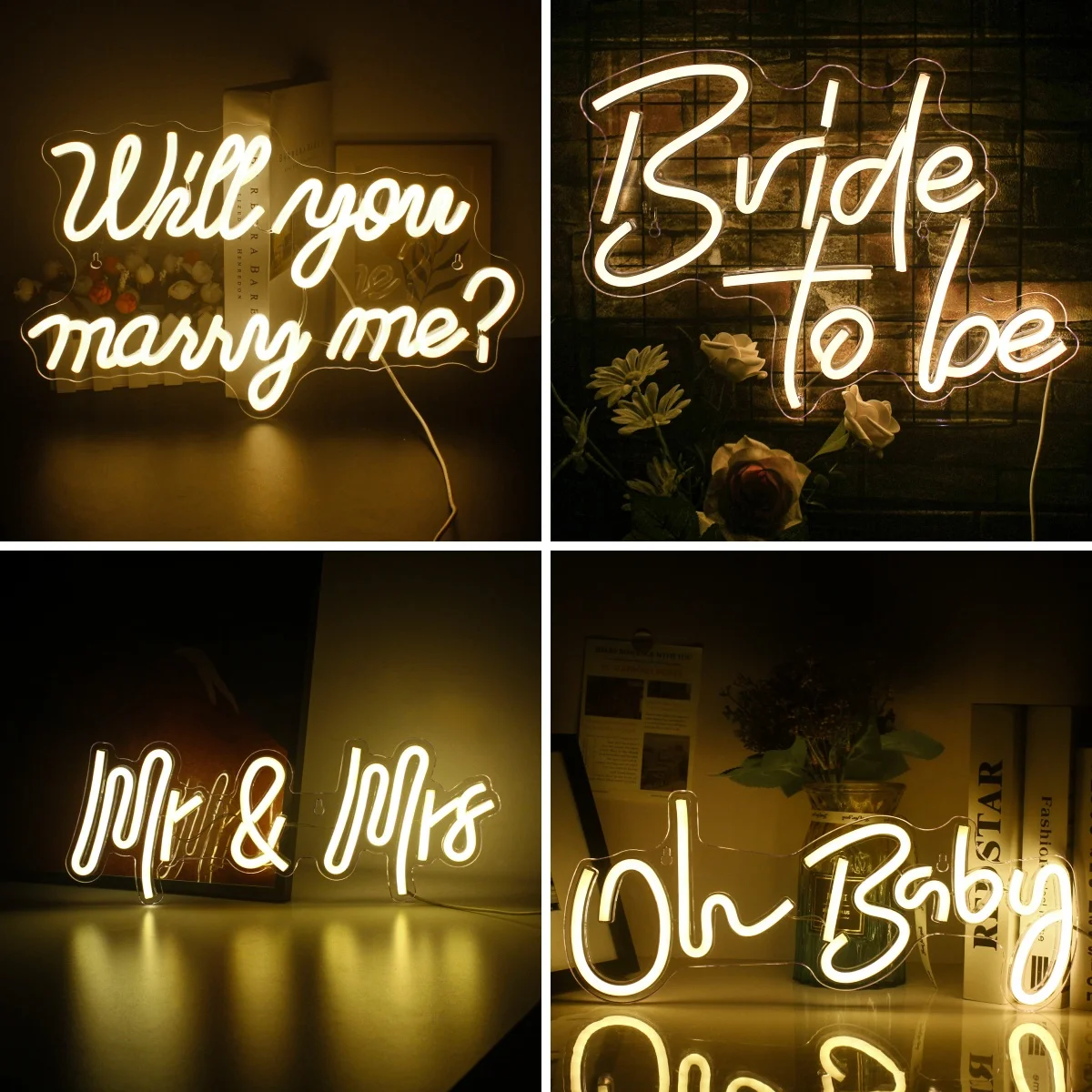 Enseigne au néon LED Will You Marry Me, lumières pour mariage, Boda Bride To Be F. C., décoration de chambre esthétique de festival, Oh Baby,