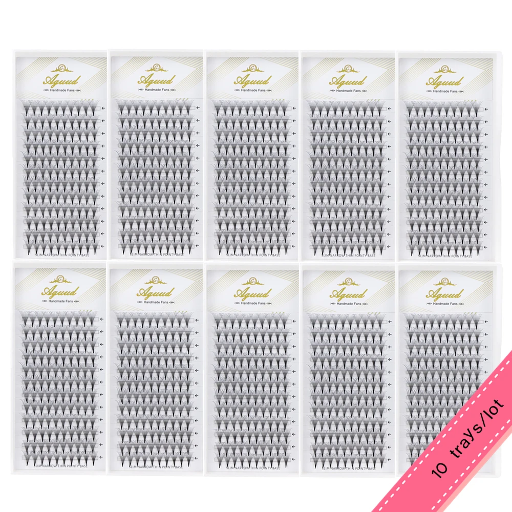 AGUUD 10 trays/lot 3D-16D Korea Premade Russian Volume Fans Pointy Base Premade Perfect Fans Eyelashes Extension Faux Mink