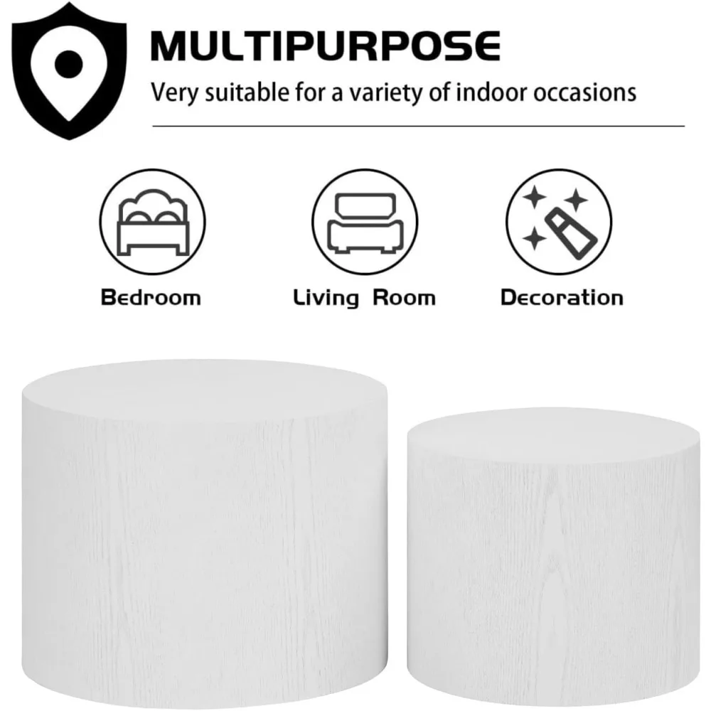 Nesting Coffee Table Set of 2, Wood Round Coffee Table, Modern Coffee Table for Small Space Living Room, White