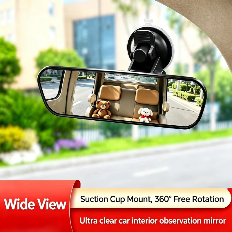 New Wide Angle Suction Cup Rearview Mirror Universal for Car Interior Safety Rear View Mirror Expands View Easy to Install