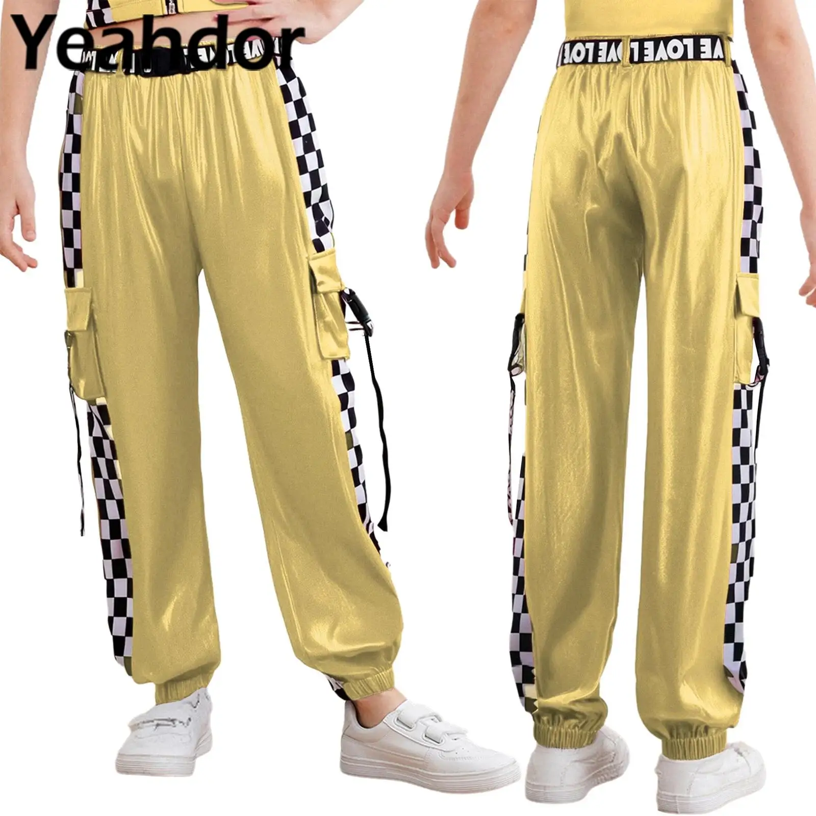 Kinder Mädchen Hip Hop Street Dance Hose Kariert Cosplay Kostüm Autofahrer Rollenspiel Hose für Bühnenauftritt Tanzklassen