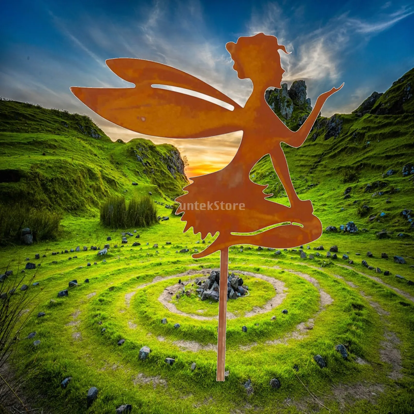 Fairy Garden Silhouette Statue Decor Stakes Iron Angel Sculpture Outdoor Yard Art for Patio Decoration