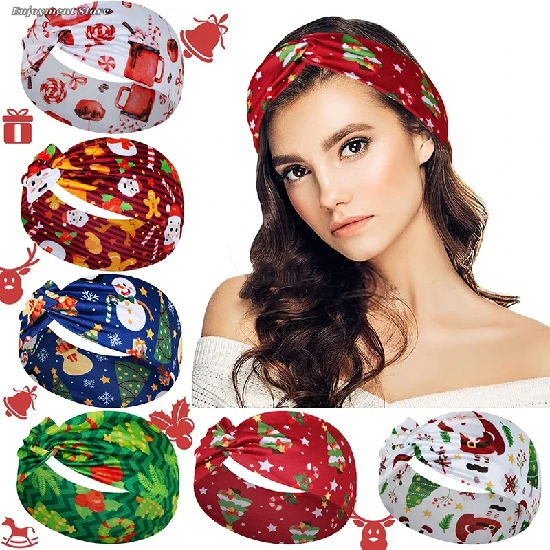 1pc European and American Christmas Printed Sports Fitness Sweat-Absorbing Headscarf Yoga Running Headband Hair Band Headscarf