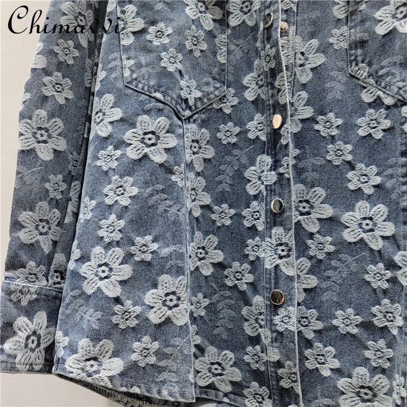 重工業ジャカードデニムジャケット女性の春と秋 2025 新ファッションカジュアルルーズストリートブラウス女性トップス