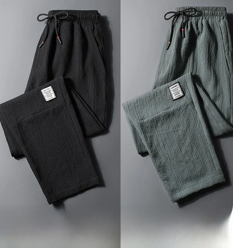 Ice Silk Men's Summer Thin Straight Loose Elastic Sports Casual Pants Trendy Brand Versatile Polyester Fiber Cool Feeling