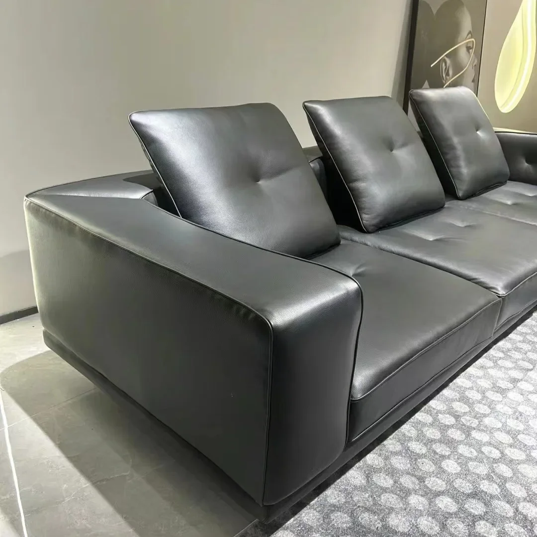 Italien, minimaliste, importé, première couche de peau de vache, salon, ménage, canapé à rangée droite