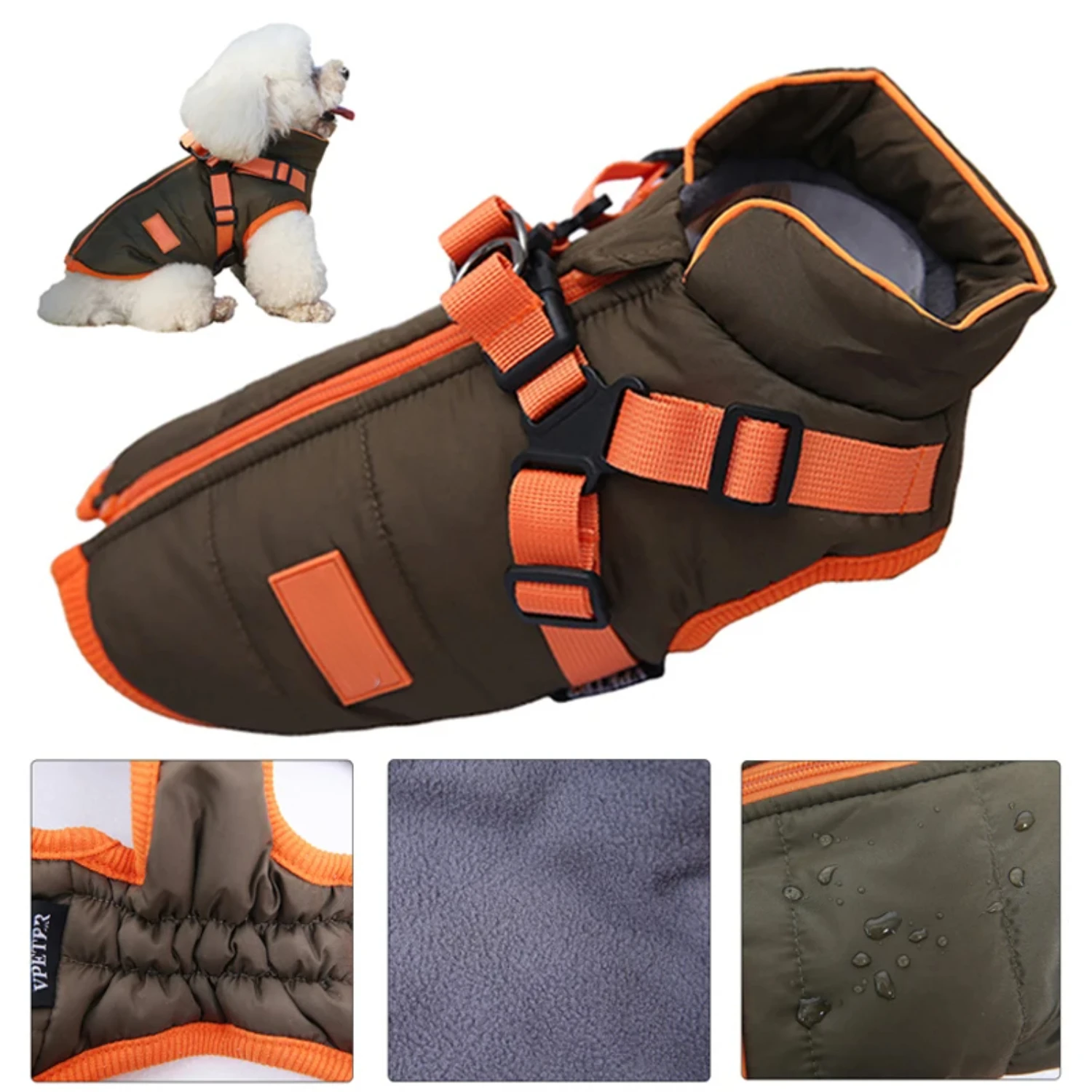 

Puppy Jacket Waterproof Pet Clothes Small Dogs with Harness Winter Warm Chihuahua Vest Yorkie Coat French Bulldog Costume