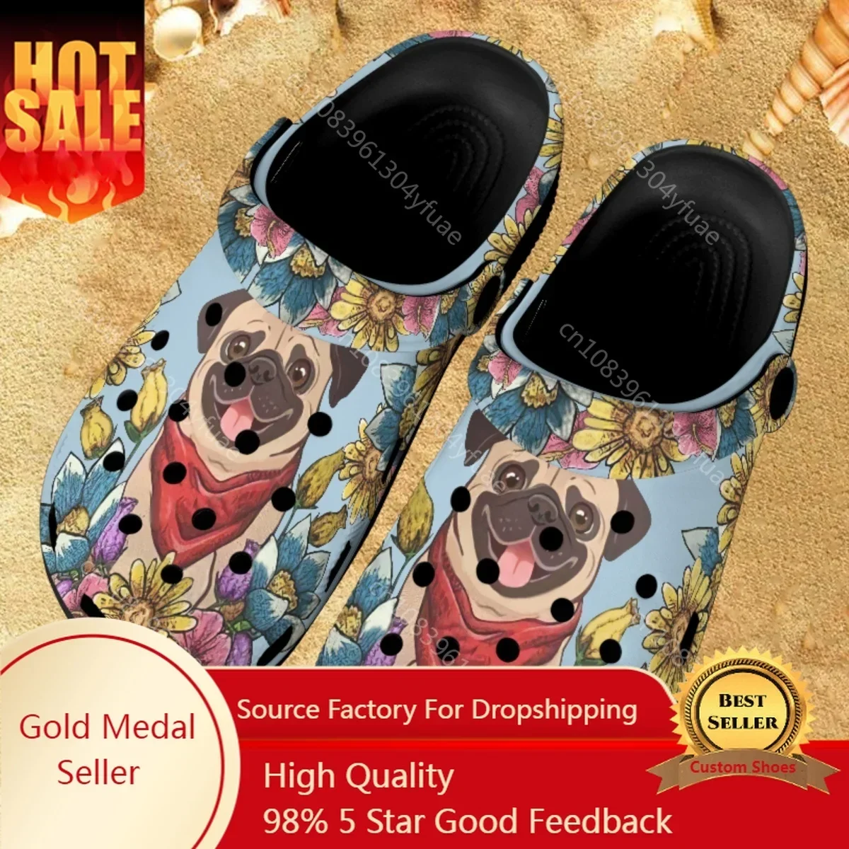 

Cute Pug Dog Pattern Fashion Women’s Sandals Outdoor and Indoor Casual Girls Home Slippers Bathroom Anti-slip Beach Slides Woman