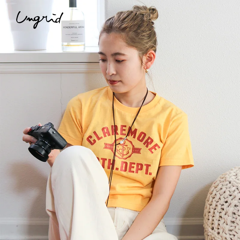 

Japanese Spring and Summer New Product Trend Letter Printing Loose Shoulder Round Neck Short Sleeve T-shirt Women