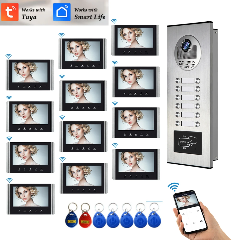 

Tuya APP Wireless Wifi Video Doorbell System, 7inch Video Entry Doorphone Door Camera, Video Intercom Kits for home apartment