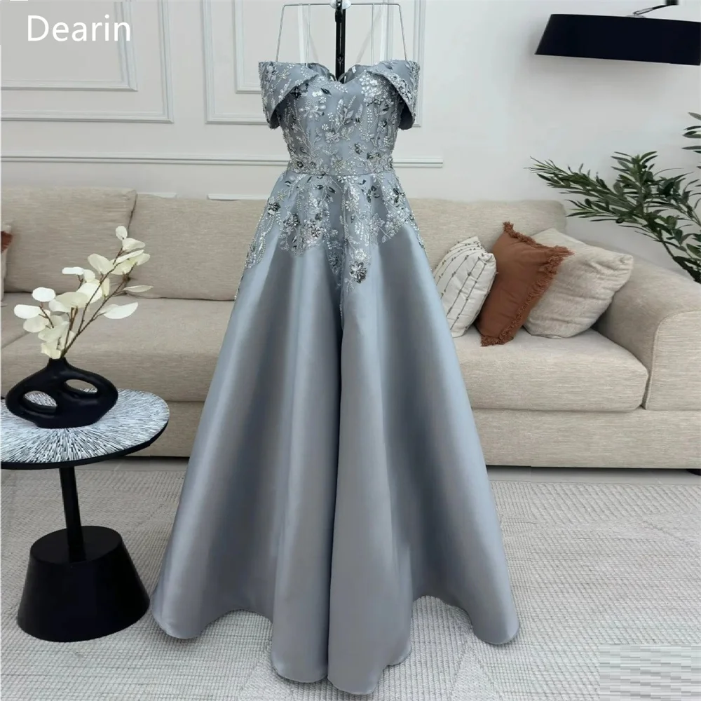 

Customized Saudi Arabia Dearin Off-the-shoulder A-line Floor Length Skirts Draped Applique Bead Flower Bespoke Occasion Dresses