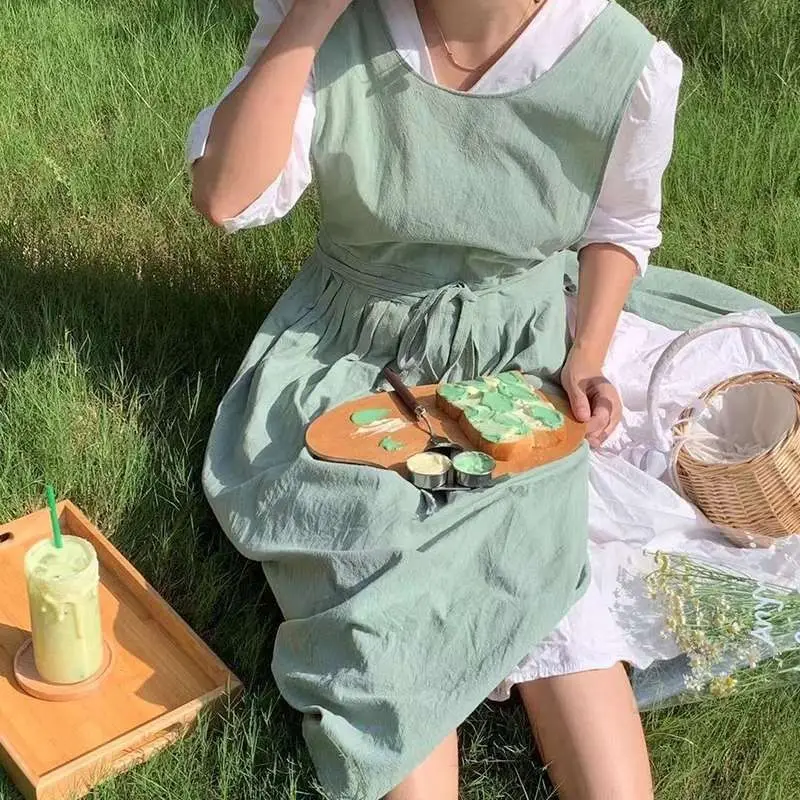 Tablier rétro en chanvre de coton réglable pastorale française, tablier plissé, vêtements de travail de fleuriste, pâtisserie, belle Europe du Nord