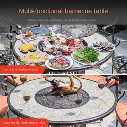 The product can be customized. Outdoor barbecue tables and chairs courtyard home barbecue grill smokeless Korean multifunctional