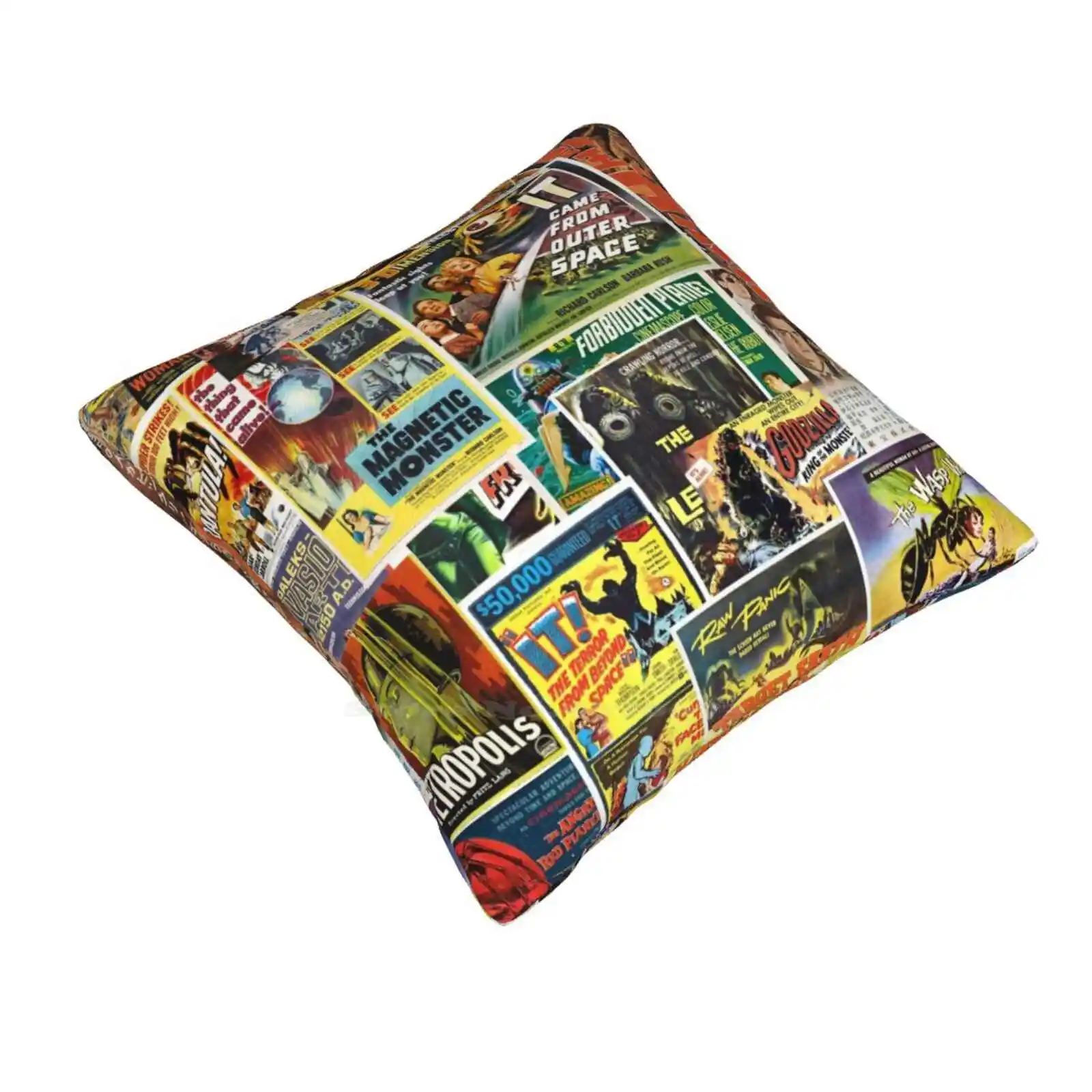 Retro Sci Fi Movie Posters Collage. Home Sofa Car Waist Throw Pillowcase Retro 50s 60s 40s Movie Cinema Robot Monster Japanese