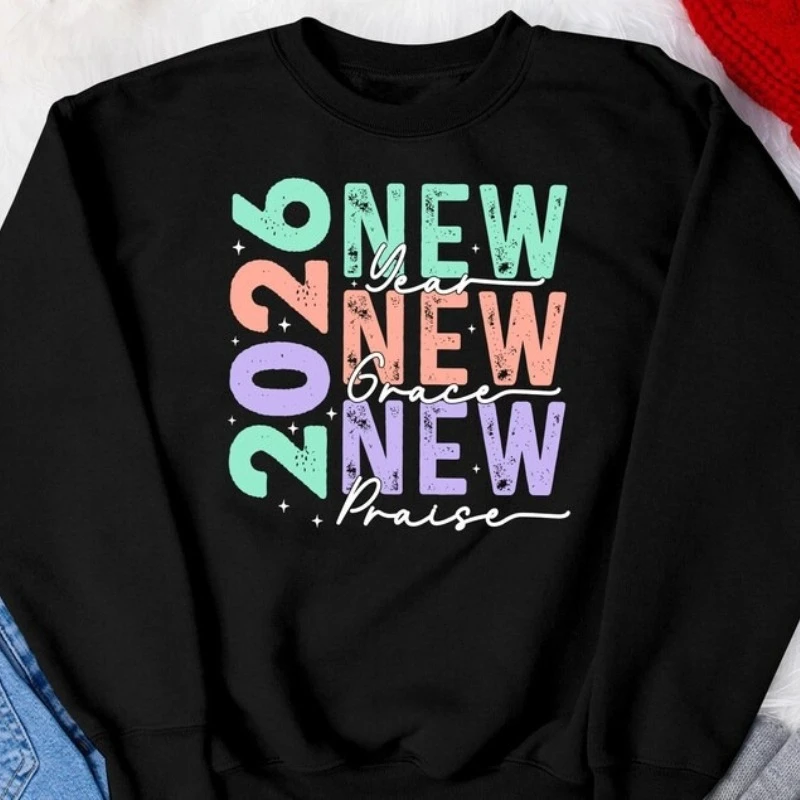 

Hello Happy New Year 2026 Christian Winter Adult Sweatshirt Family Retro Grace New Praise Crewneck Celebration Matching Hoodies
