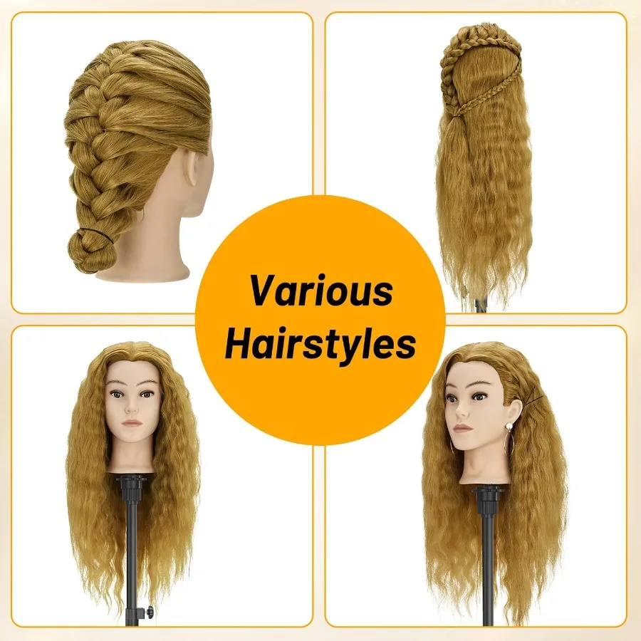 رأس عارضة أزياء مع 90 شعر بشري لممارسة وتدريبات وتصفيف الشعر الاحترافي في الصالونات وإعدادات التجميل مقاس 24 بوصة