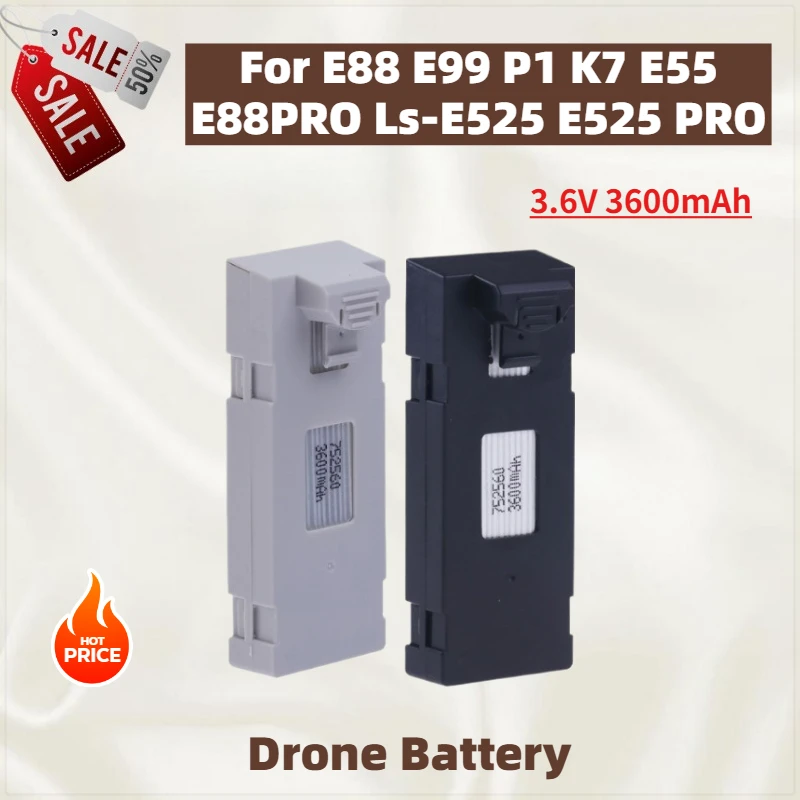 

High Quality Battery 3.6V 3600mAh For E88 E99 P1 K7 E55 E88PRO Ls-E525 E525 PRO Mini Uav Drone Brand New Replacement Battery