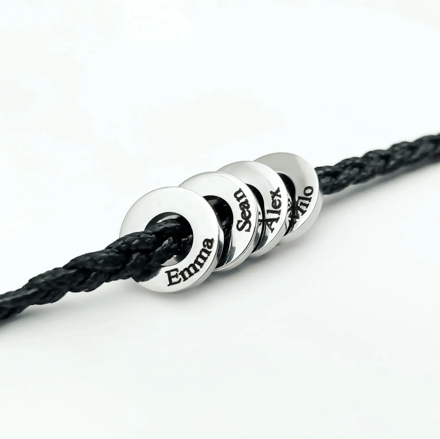 

Personalized Name Disc Necklace Custom Stainless Steel Nameplate Necklace with Black Rope Chain Unique Jewelry for Men and Women