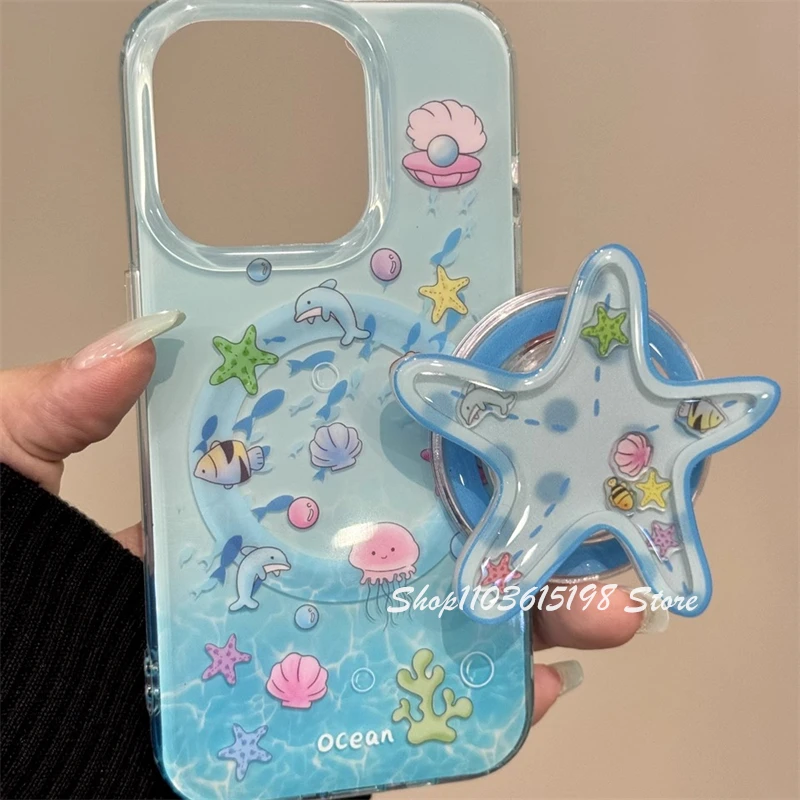 Koreanische Nette Quicksand Schütteln Seestern Magnetische Halter Telefon Grip Tok GripTok Stehen Unterstützung Für iPhone Für Magsafe Zubehör Tok