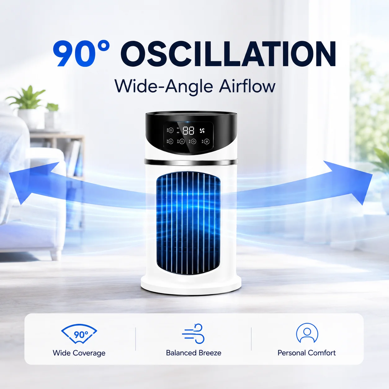 

6-Speed Adjustable Quiet Evaporative Cooler, Portable Humidifying Fan for Household and Office Use