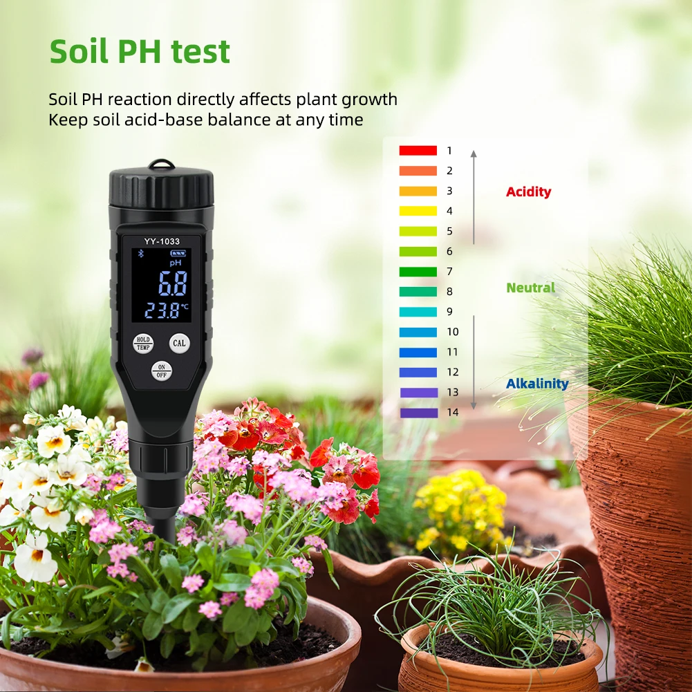 Smart Wireless Soil Meter BT Connection PH Tester Thermometer APP Control Acidity Analyzer for Hydroponics Planting Garden