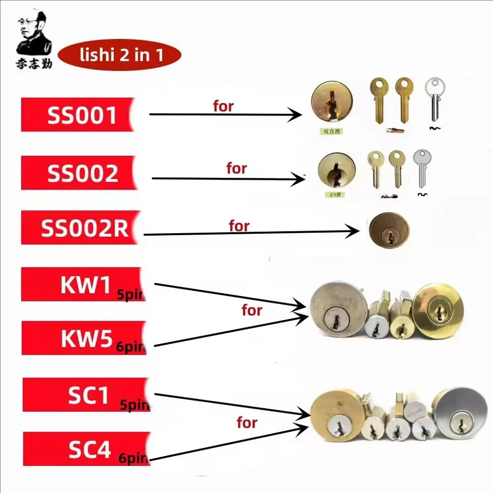 Lishi 2 in1 SC1 SC4 SC20 M1/MS2 AM5 R52L SS001 SS002 SS002R R52 KW1 KW5  Locksmith Tools for Home Door Civil Locks