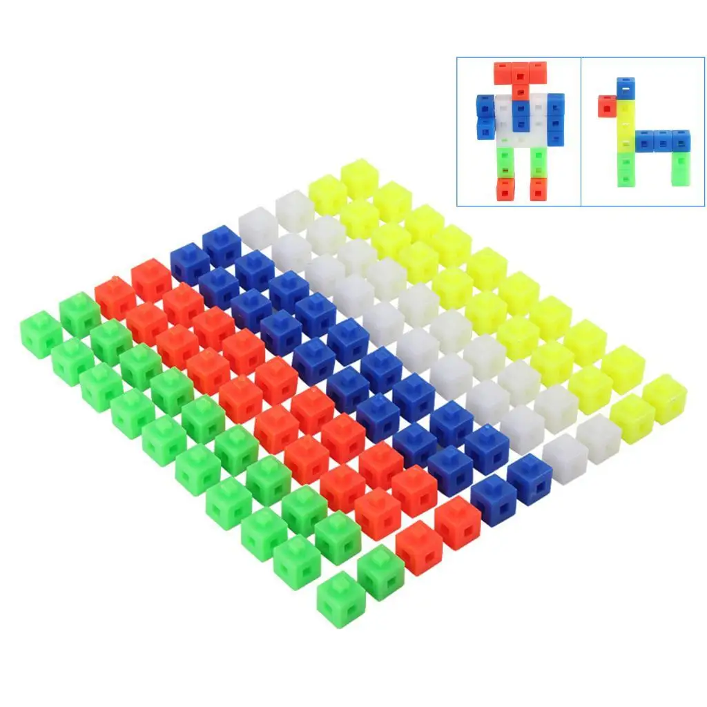 100 Pieces Cubes Interlocking Snap Blocks for Kids Building And