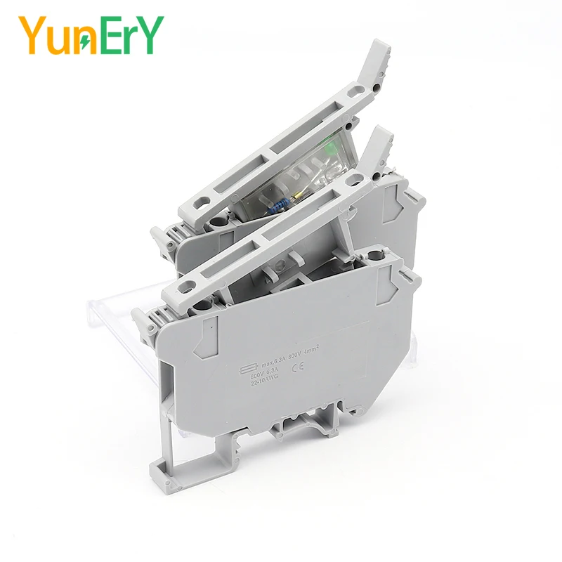 10PCS UK5-HESI DIN Rail Terminal Block Multicolor Fuse Holder 24V 220V Screw Connector Electrical Wire Connector UK5 HES1