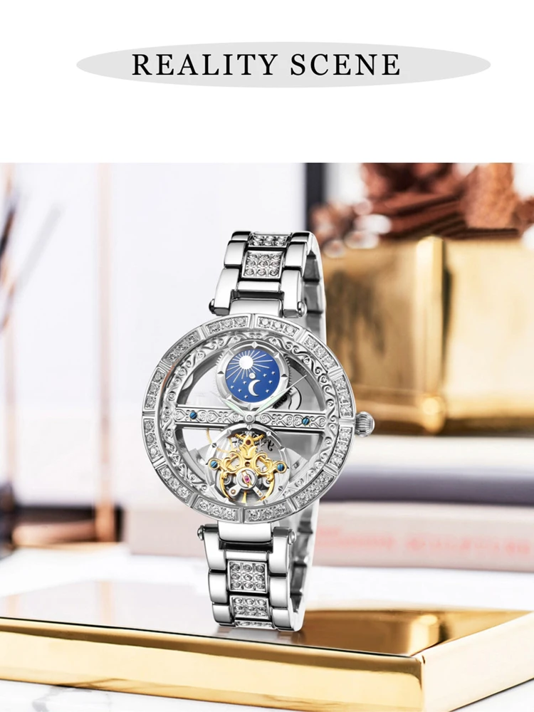 Ladies Watch Automatic Woman Luxury Fashion Waterproof Watch for Women Watches Skeleton Tourbillon Mechanical Clock Relogio New