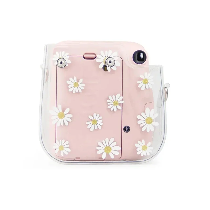 PVC Transparent Daisy camera case for Fujifilm Instax Mini 12 11 9 8 Protective Carry Bag Cover Shoulder Strap Storage Bag