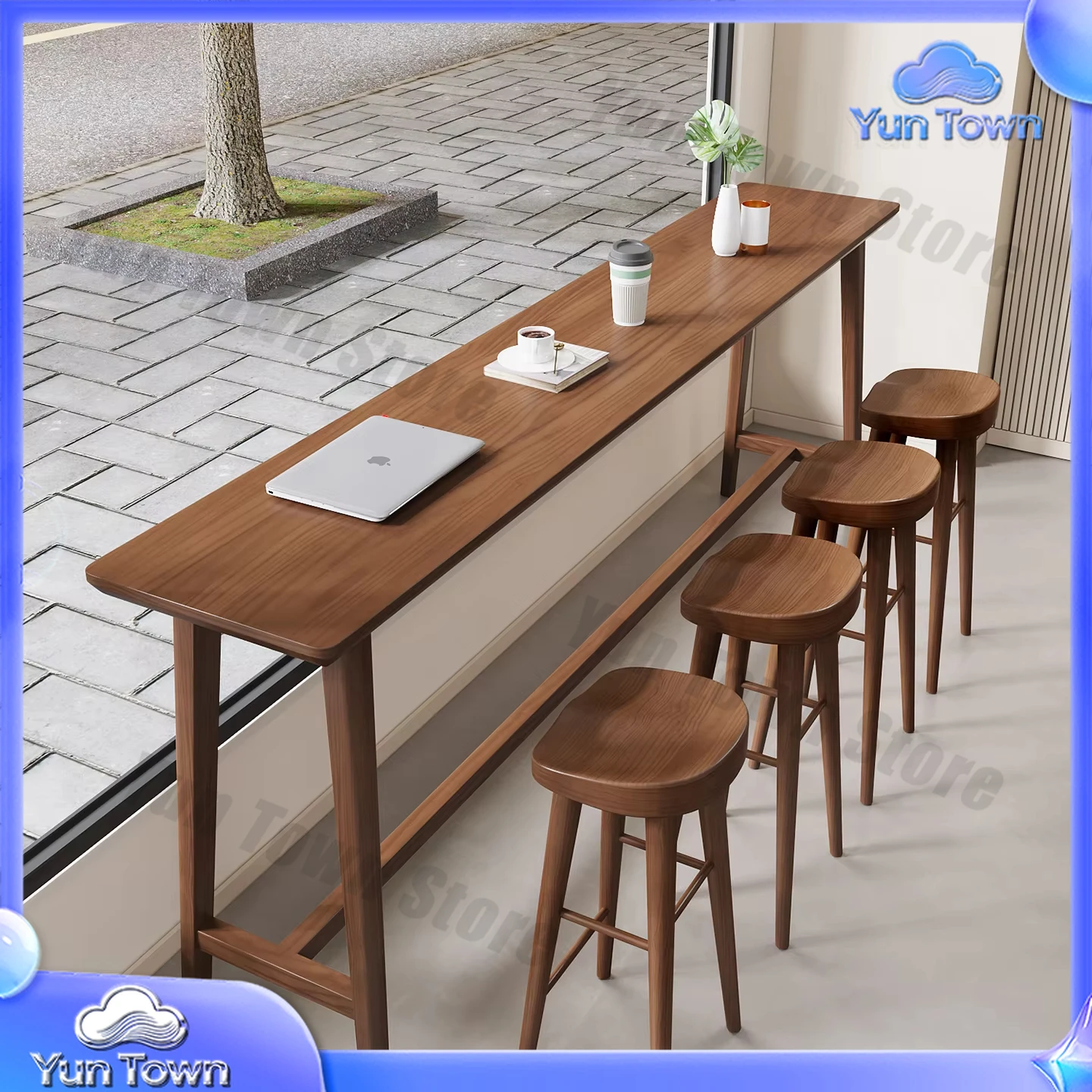 Modern design solid wood rectangular tall table, suitable for use in cafes, restaurants, bars or teahouses, waterproof and