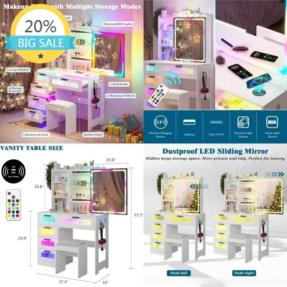 

Бестселлер: Светящийся туалетный столик с выдвижным зеркалом и встроенной зарядной станцией, полный комплект с табуретом.