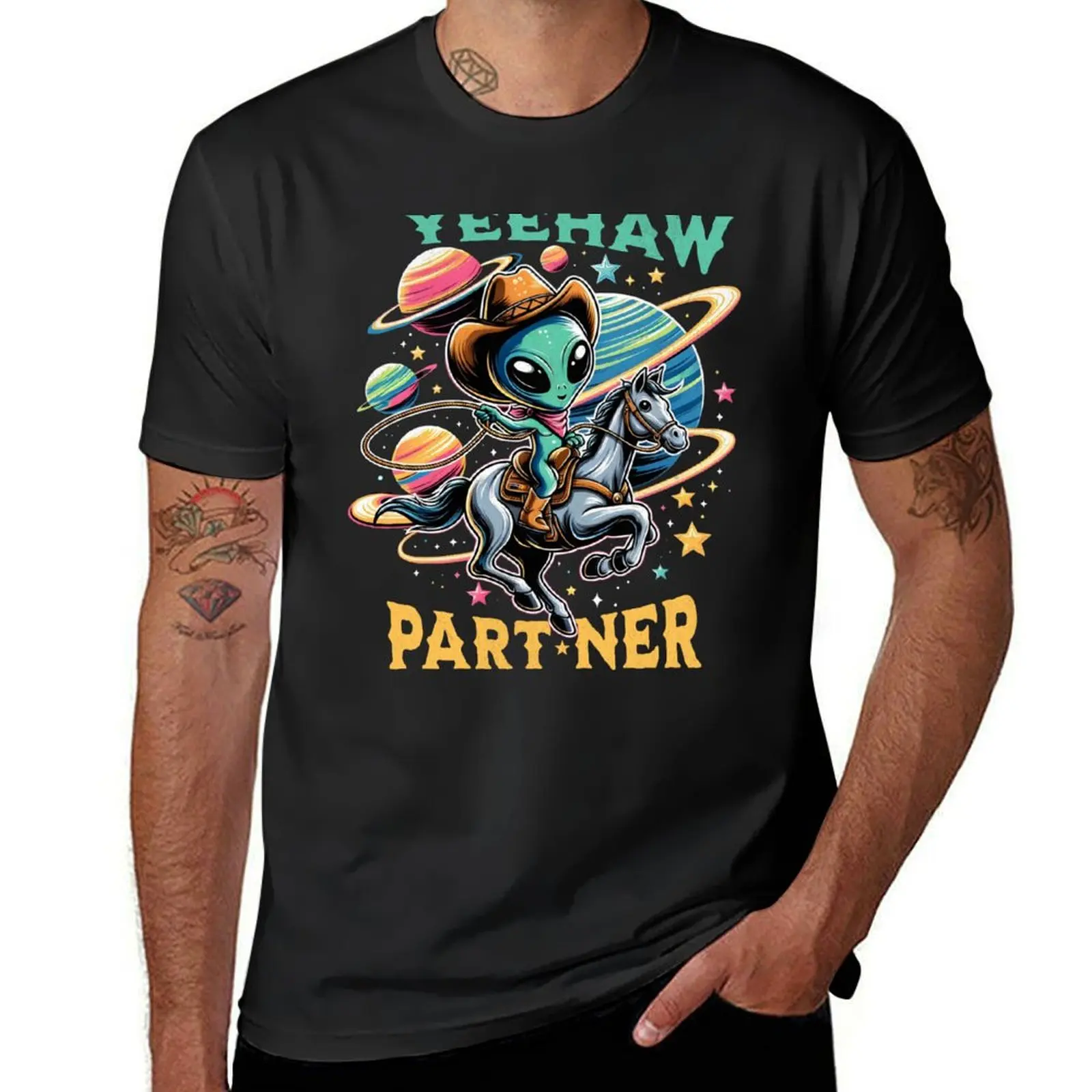 

Space Alien Cowboy - Yeehaw Partner T-Shirt aesthetic clothes for a boy sports fans vintage clothes Men's t shirts