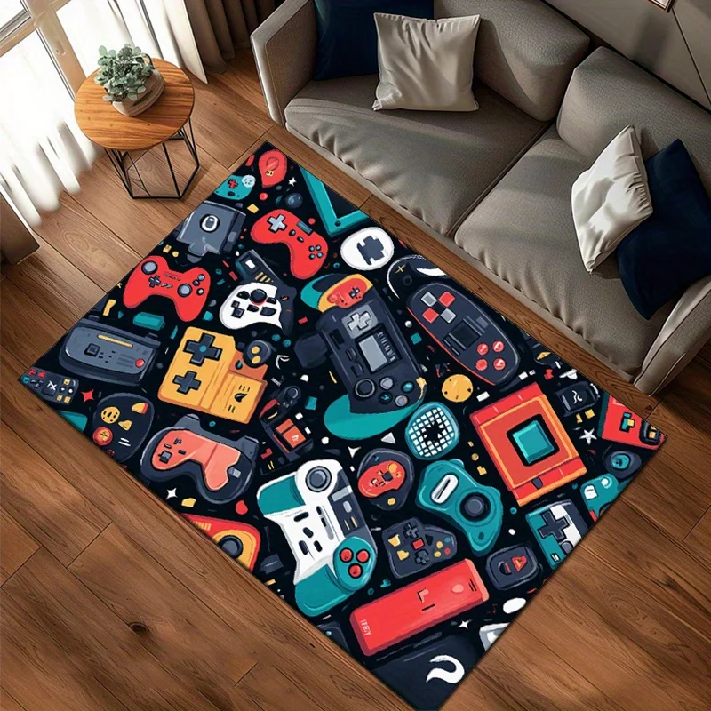 سجادة منطقة وحدة التحكم في الألعاب النابضة بالحياة - سجادة بوليستر ناعمة غير قابلة للانزلاق مع تصميم ألعاب قديم لغرفة النوم أو غرفة المعيشة