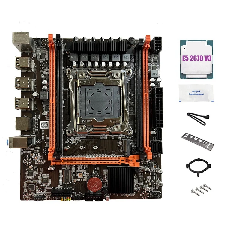 X99E Motherboard+E5 2678 V3 CPU+Thermal Grease Support 4XDDR4 RECC RAM PCIEX16 Nvme Gigabit LAN Card Desktop Motherboard