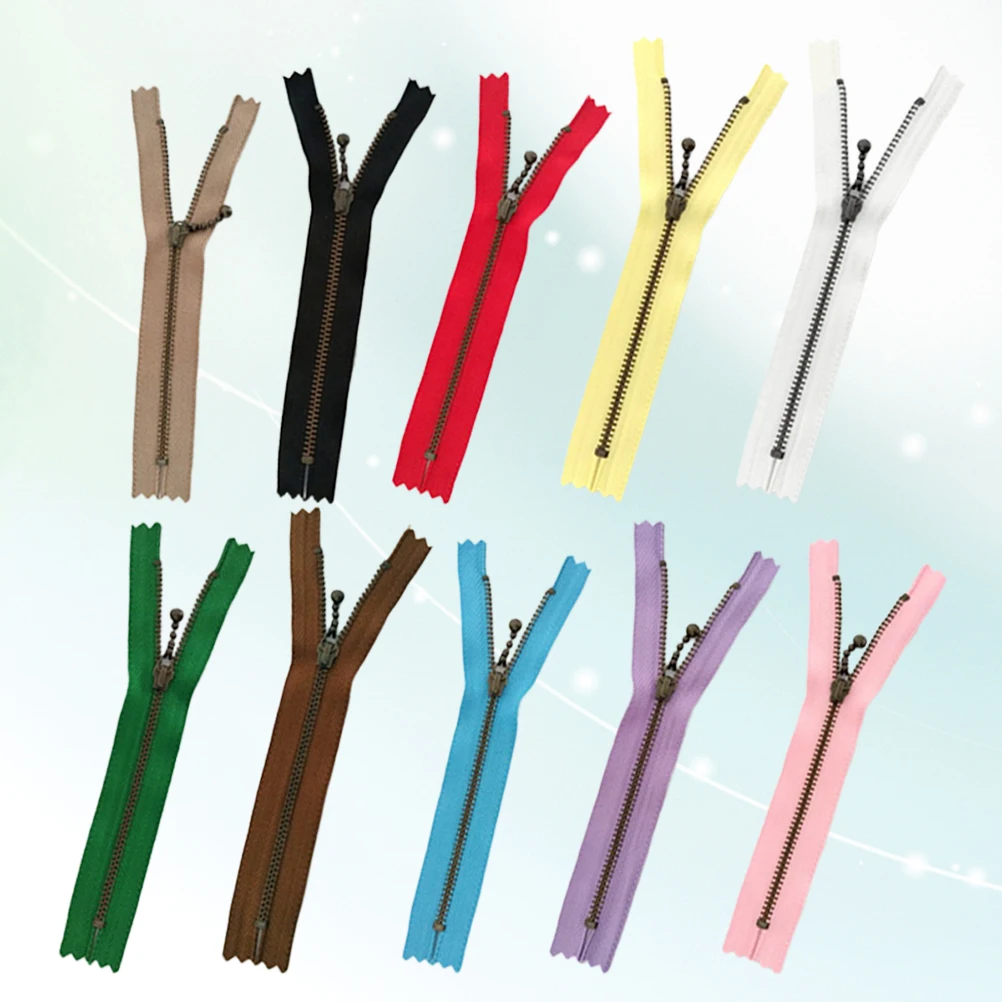 

10 Pcs Copper Zipper Zippers Sewing Accessories Cloth Bag Metal 20cm DIY Material
