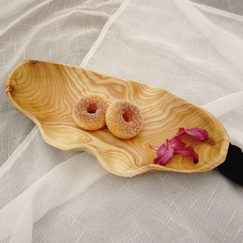 Natural Wood Fruit Bowl Handmade Wood Serving Platter, Snack Dish for Sandwich Bread Serving Decorative Bowl for Living Room