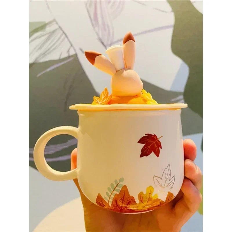 

Coffee Mug with Lid New Autumn Cute Maple Leaf Forest Autumn Rabbit Cute Fox Squirrel Acorn Ceramic Mug Cup Set Fall Mug