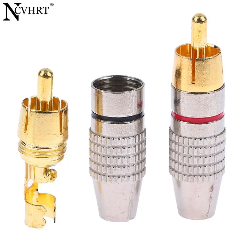 2Pcs RCA Male Plug Connector Non Solder AV Audio Video Locking Cable Plug Adapter Solderness For Video CCTV Camera Security