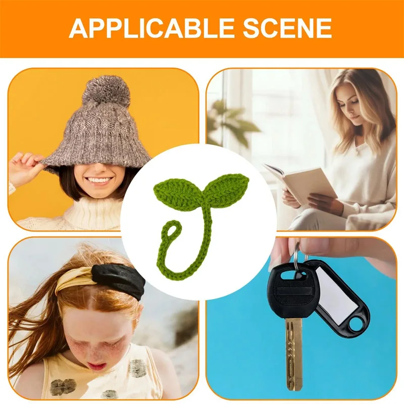 لطيف اليدوية الكروشيه محبوك ورقة تنبت المرجعية الأخضر DIY الحرفية اكسسوارات الديكور هدية للعطلات السنة الجديدة فريدة من نوعها المدمجة