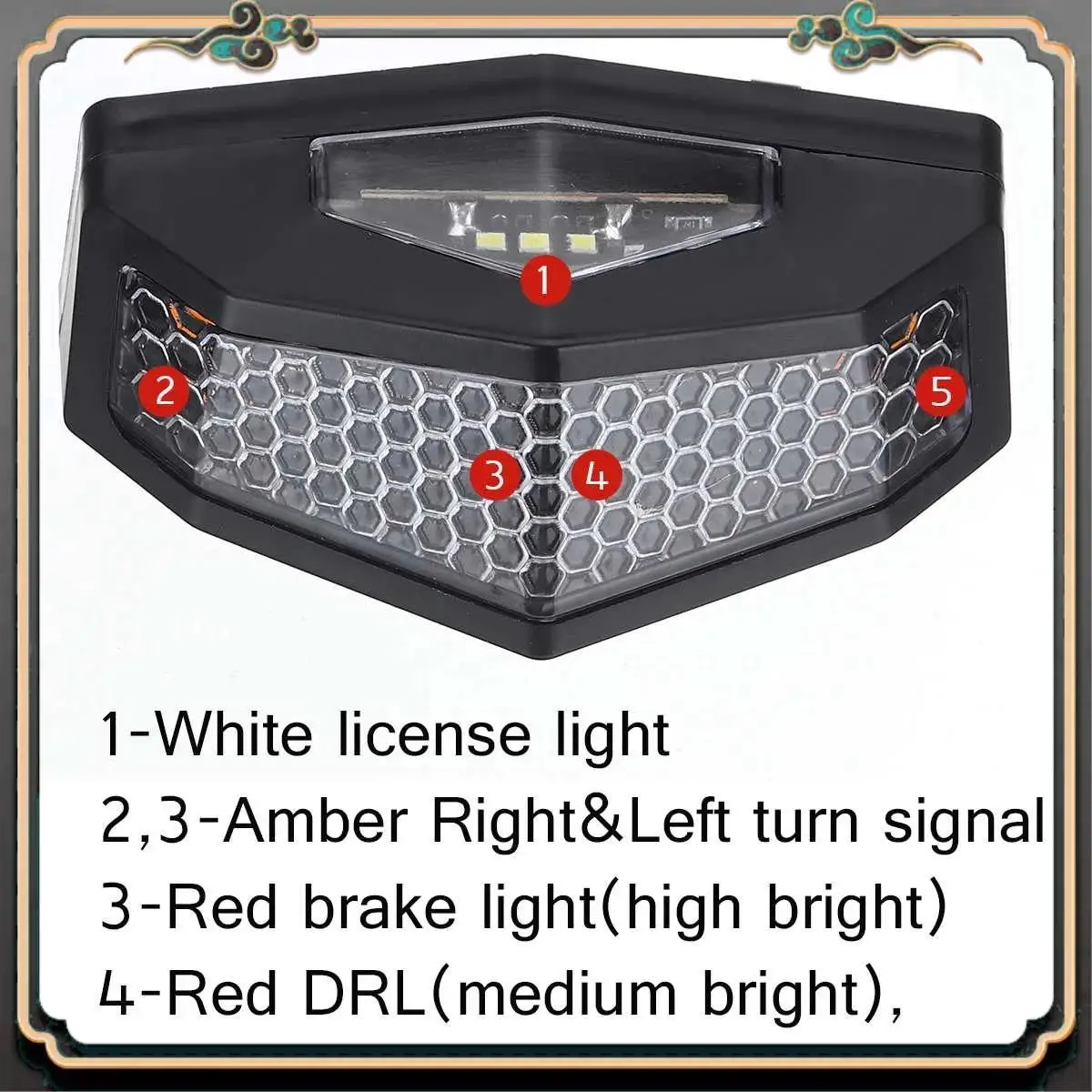 

M45K-New 12V Universal Motorcycle ATV Taillight 5In1 LED Rear Tail Lights Brake Stop Light Turn Signal License Plate Light