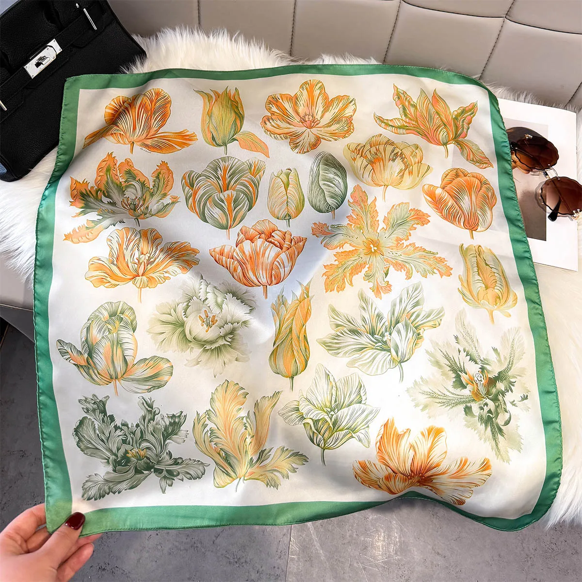 

Floral Print Silk Square Scarfs Women Headscarf Female Foulard Bandana Soft Hijab Suitable All Seasons Fashion Decorate Neck Tie