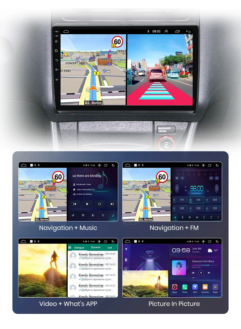 Junsun Autoradio für VW Volkswagen Caddy 2005-2015 mit CarPlay, Android Auto, FM, RDS, DSP, BT, GPS-Navigation, Lenkradfernbedienung, HD IPS Touchscreen, Plug & Play Multimedia-Player, Freisprechfunktion, Original-Autostil-Haupteinheit – Detail 21