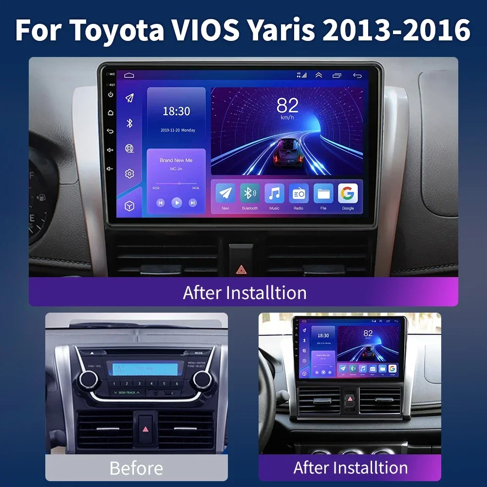 Car Radio Video Multimedia Player 10 '' Android OS for TOYOTA VIOS YARIS 2013 - 2016 GPS Navigation WiFi Bluetooth Button Lights