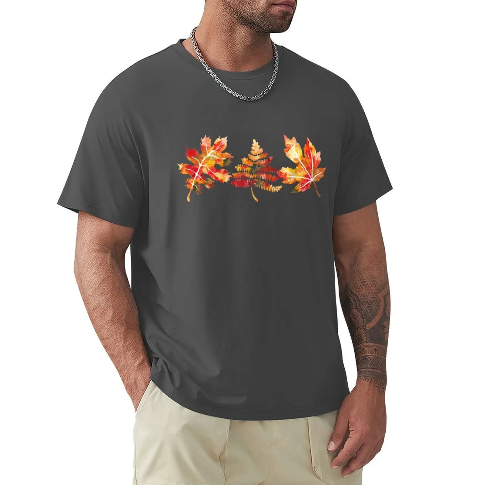 

Fall Leaves Autumn Dance of Color Watercolor Silhouette T-Shirt sports fans quick drying graphics mens t shirt