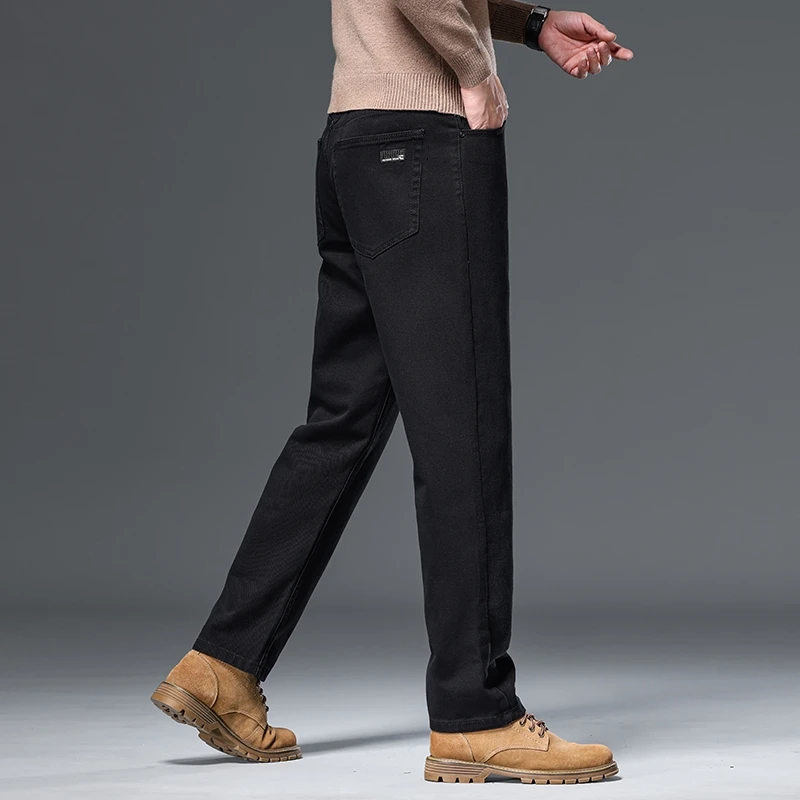 100% Cotton Classic Black Jeans Autumn New Korean Style Youth Daily Casual Mid High Waist Straight Leg Large Size Pants