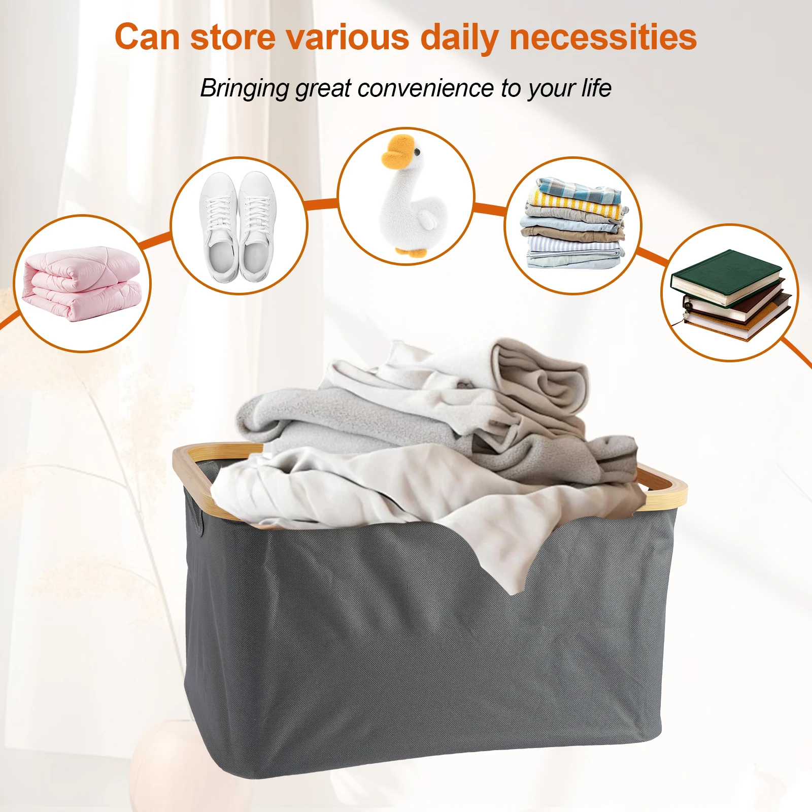 Laundry Basket Bamboo Oxford Cloth Storage Basket Home Foldable Dirty Clothes Basket Bedroom Bathroom Laundry Storage Basket