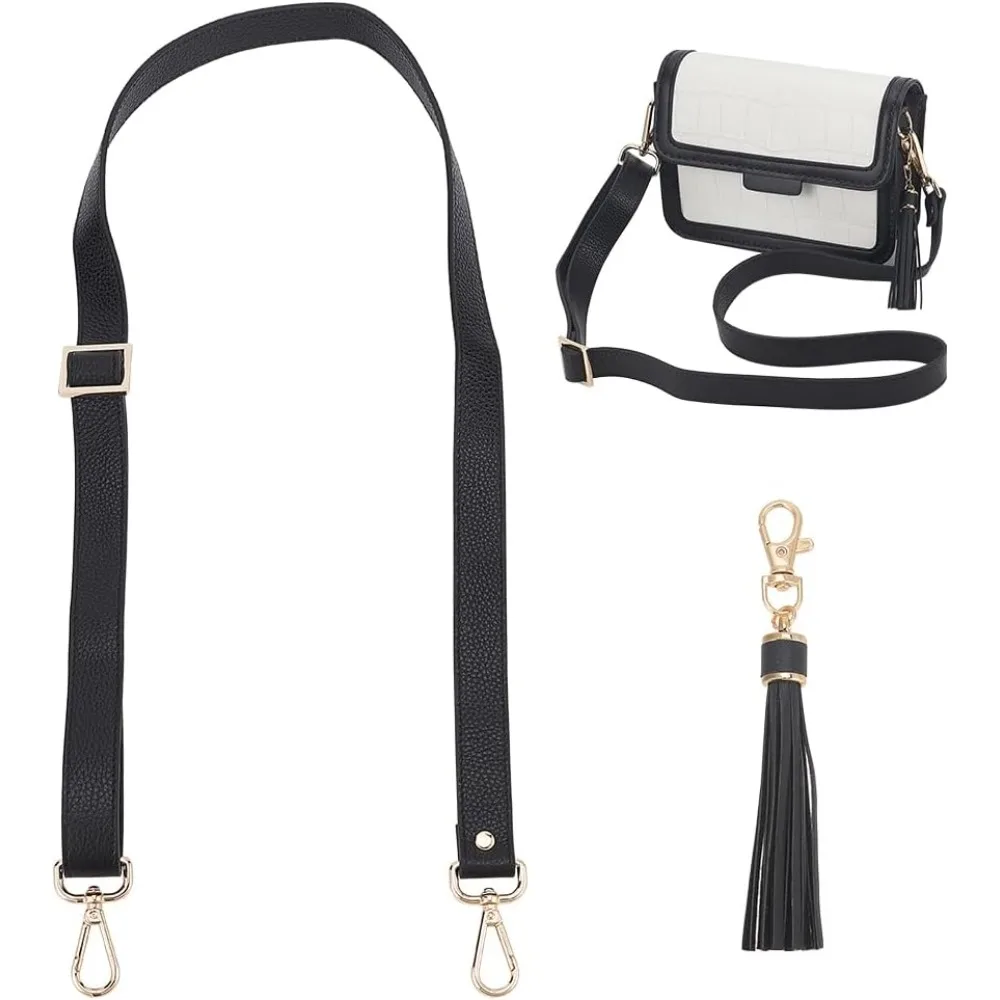 

Cowhide Leather Purse Strap with Tassel Charm, 40.7 Inch Black Leather Crossbody Shoulder Strap Replacement Adjustable